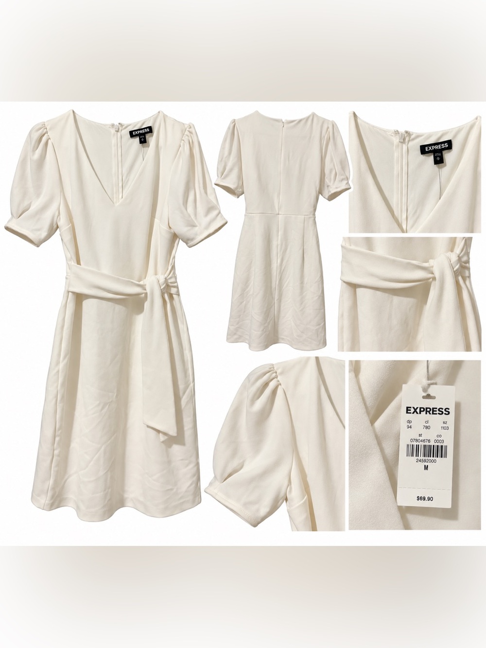 Express Ivory Puff Sleeve Wrap Midi Dress